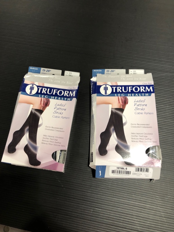 Photo 2 of Truform Compression Socks, 15-20 mmHg, Women's Dress Socks, Knee High Over Calf Length, Black Cable Knit, SIZE SMALL 2 PACK
