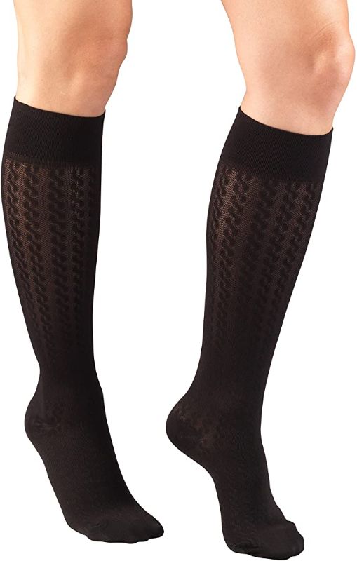 Photo 1 of Truform Compression Socks, 15-20 mmHg, Women's Dress Socks, Knee High Over Calf Length, Black Cable Knit, SIZE SMALL 2 PACK
