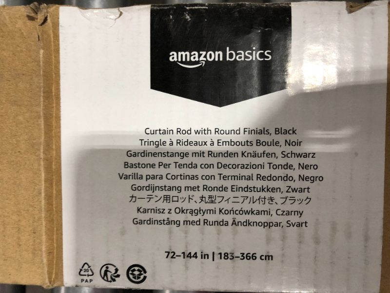 Photo 2 of AmazonBasics 1" Curtain Rod with Round Finials - 72" to 144", Black