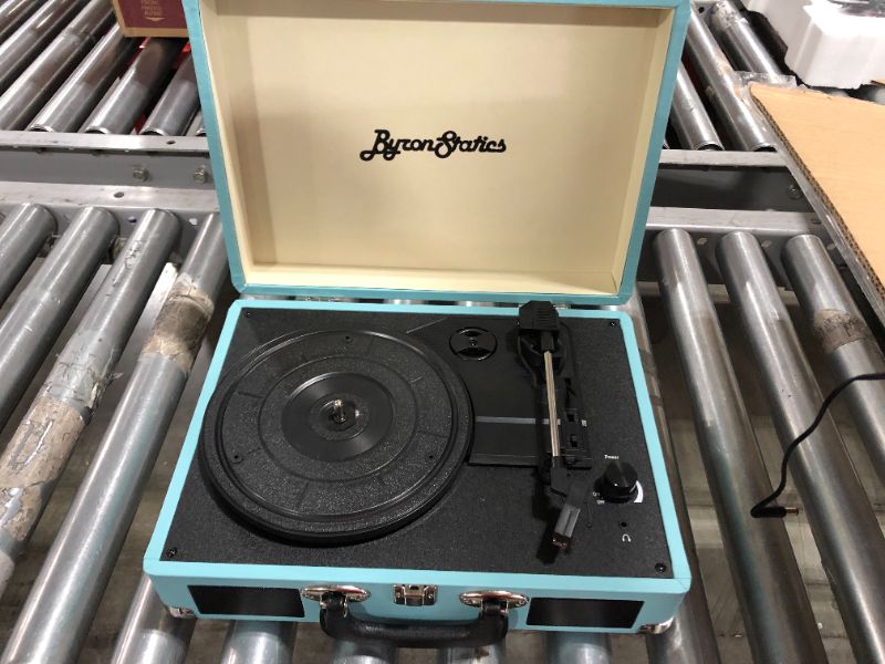 Photo 5 of Byron Statics Vinyl Record Player 3 Speed Turntable Record Player with 2 Built in Stereo Speakers, Replacement Needle Supports RCA Line Out AUX in Headphone Jack Portable Vintage Suitcase Teal