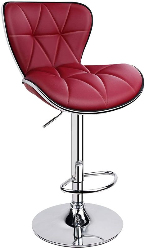 Photo 1 of Leopard Shell Back Adjustable Swivel Bar Stools, PU Leather Padded with Back - Wine Red - 1 Chair
