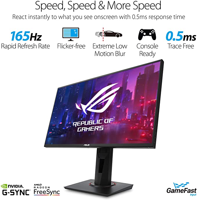 Photo 1 of ASUS 24.5" 1080P Gaming Monitor (VG258QR) - Full HD, 165Hz (Supports 144Hz), 0.5ms, Extreme Low Motion Blur, Speaker, Adaptive-Sync, G-SYNC Compatible, VESA Mountable, DisplayPort, HDMI, DVI-D
