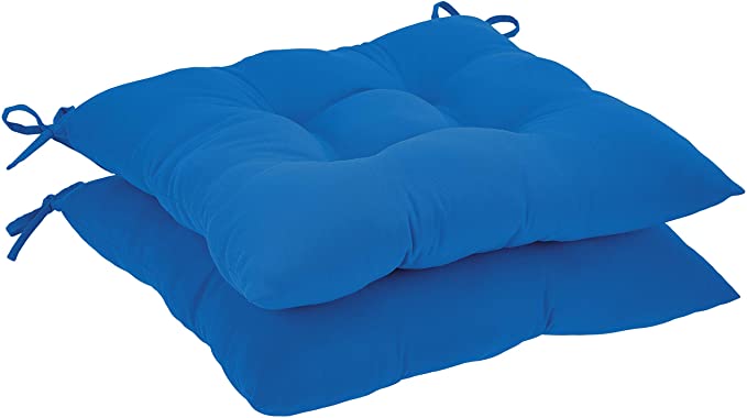 Photo 1 of Amazon Basics Tufted Outdoor Square Seat Patio Cushion - Pack of 2, Blue
