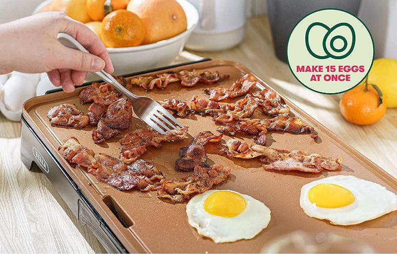 Photo 1 of BELLA XL Electric Ceramic Titanium Griddle, Make 10 Eggs At Once, Healthy-Eco Non-stick Coating, Hassle-Free Clean Up, Large Submersible Cooking Surface, 12" x 22", Copper/Black
