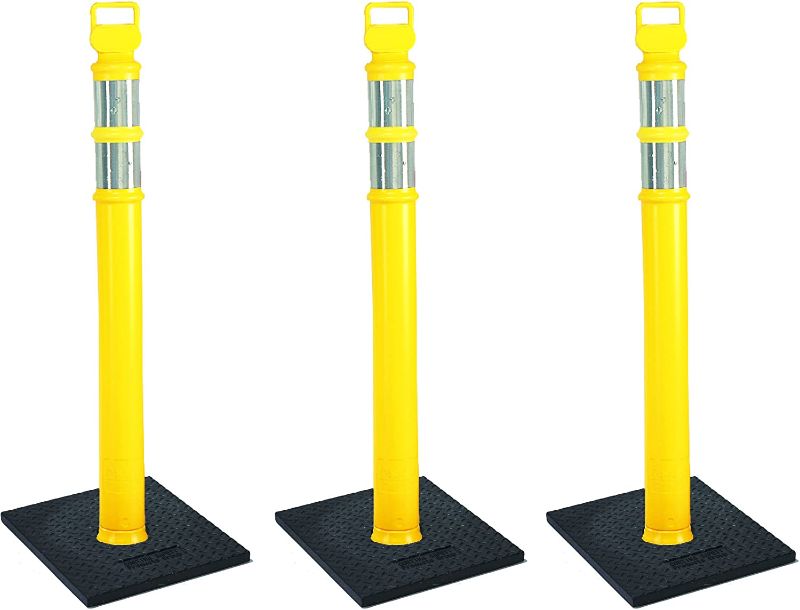 Photo 1 of Cortina EZ Grab Delineator 45" Post, 3" Hip Collars with 10 lb Base, 03-747YRBC-3, Yellow, 3 Pack
