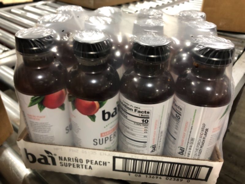Photo 1 of Bai Iced Tea, Narino Peach, Antioxidant Infused Supertea, Crafted with Real Tea (Black Tea, White Tea), 18 Fluid Ounce Bottles, 12 count exp 06/04/2022
