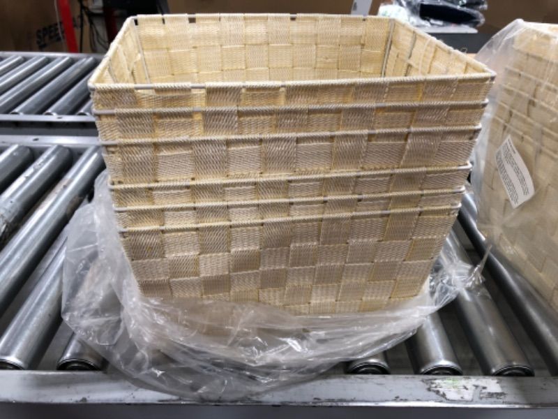 Photo 3 of Badgley Mischka Woven Storage Basket/ Office Organizer (Set of 6) Ivory X-Large Lurex Baskets- 9" Deep, Decorative, Stackable

