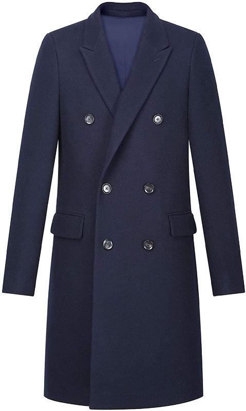 Photo 1 of AIYIMEI Men Wool Coat Mens DB Overcoat Men's Peaked Lapel Double Breasted Slim Wool Long Pea Coat
