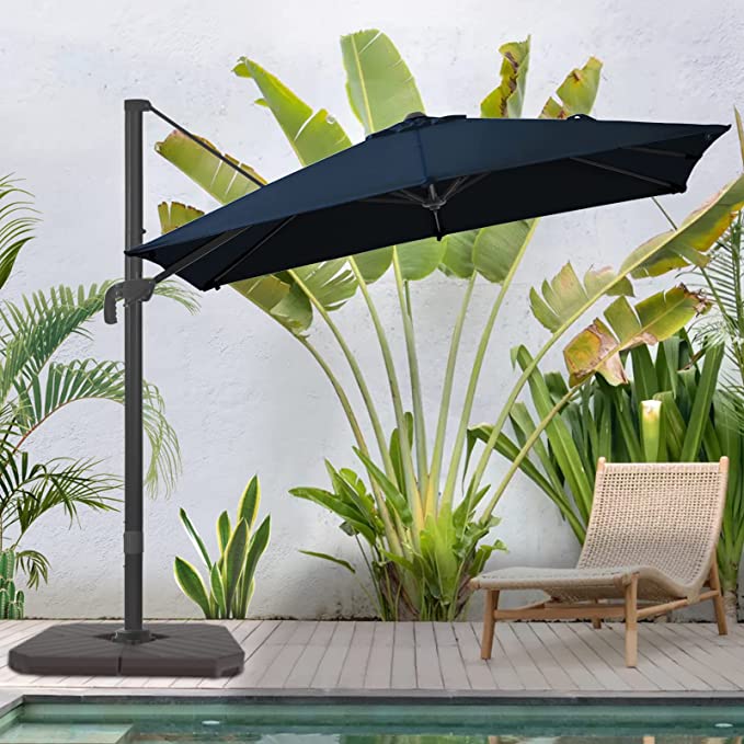 Photo 1 of 8.2 FT Square Patio Cantilever Umbrella, Aluminum Outdoor Offset Market Hanging Umbrellas for Deck & Garden, UV Protection Solution-dyed Fabric Canopy, 360° Rotation w/Integrated Tilting and Cross Base (Navy Blue)