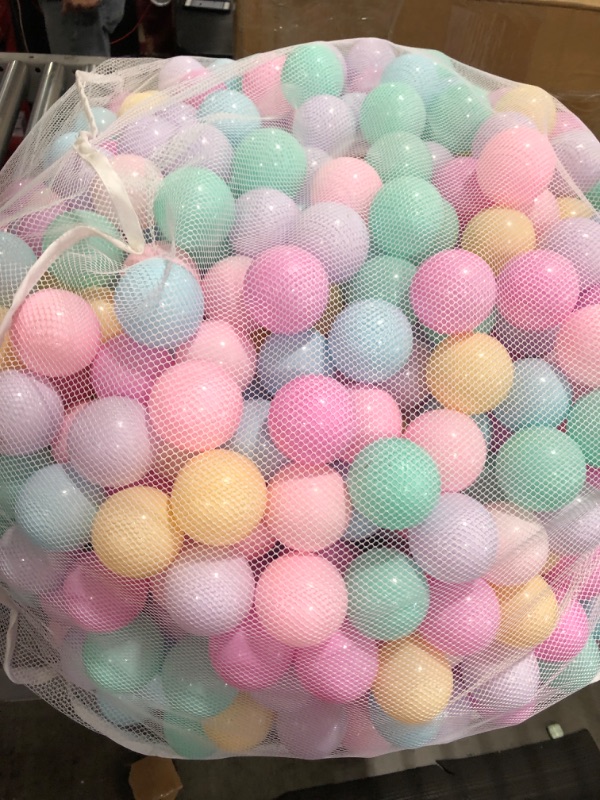 Photo 2 of Amazon Basics BPA Free Plastic Ball Pit Balls with Storage Bag, 1,000 ct (2.3” Diameter), Pastels
