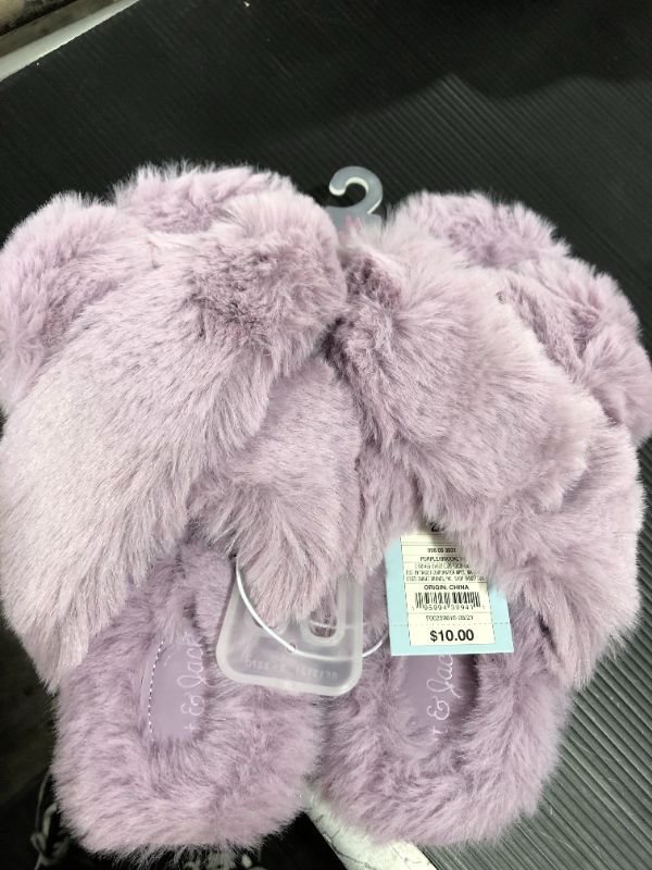 Photo 3 of Girls' Brooklyn Crossband Fur Slippers - Cat & Jack - Size Med 2/3 (2 pack)