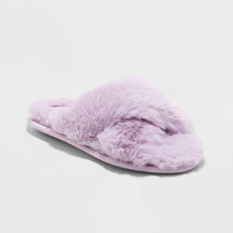 Photo 1 of Girls' Brooklyn Crossband Fur Slippers - Cat & Jack - Size Med 2/3 ---(2 pack)