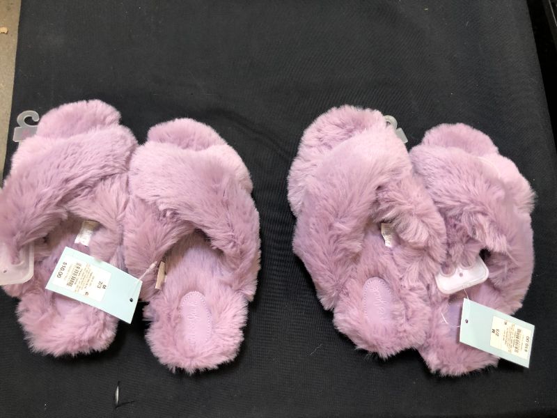 Photo 2 of Girls' Brooklyn Crossband Fur Slippers - Cat & Jack - Size Med 2/3 ---(2 pack)