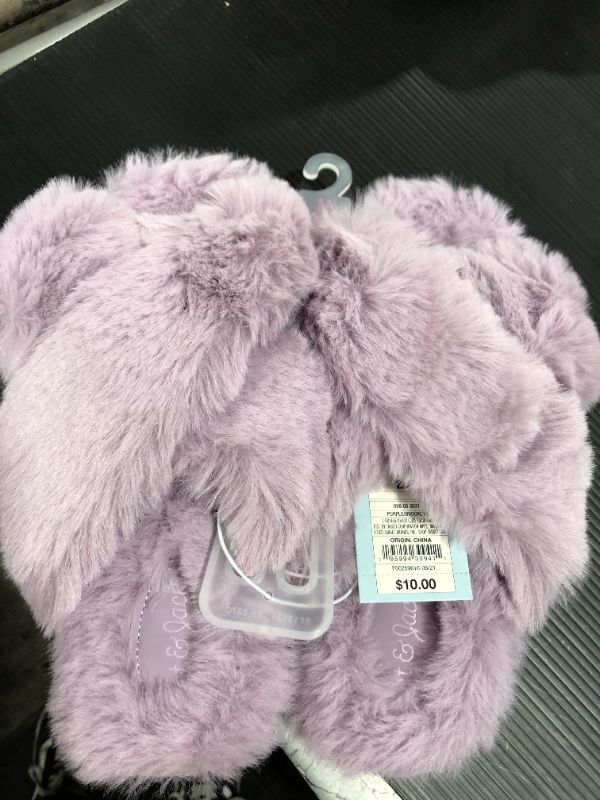 Photo 2 of Girls' Brooklyn Crossband Fur Slippers - Cat & Jack - Size Med 2/3 (2 pack)