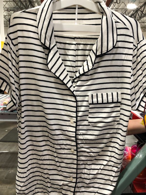 Photo 1 of MEDIUM Women's Beautifully Soft Striped Short Sleeve Notch Collar Top and Shorts Pajama Set - Stars Above™ Black Stripe