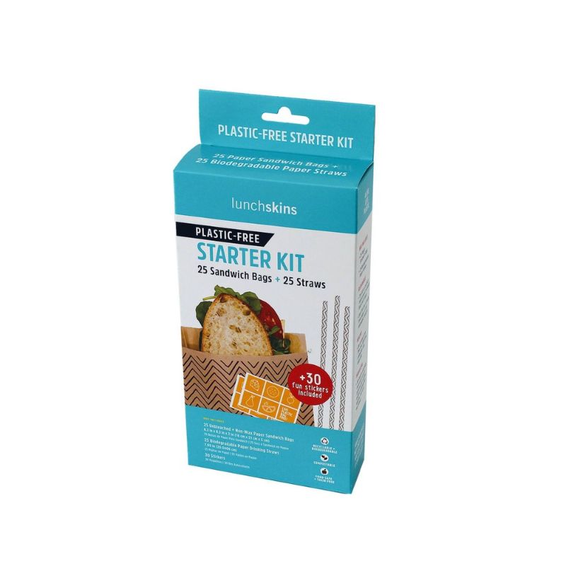 Photo 1 of 3 Pack - Lunchskins Sandwich Bag and Straw Combo Starter Kit 