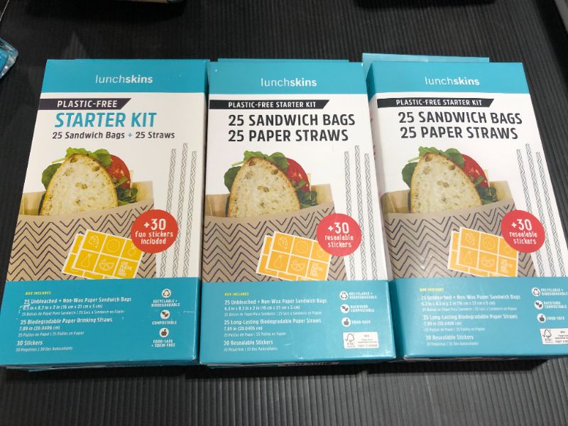 Photo 2 of 3 Pack - Lunchskins Sandwich Bag and Straw Combo Starter Kit 