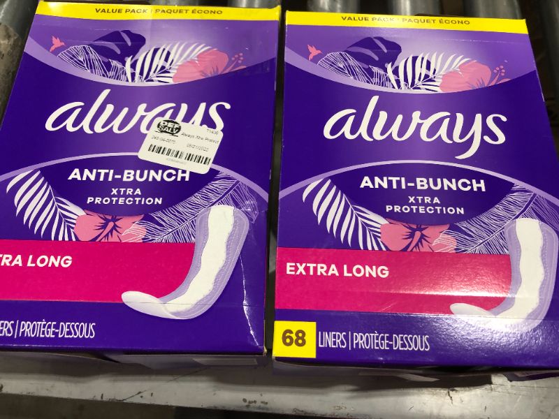 Photo 2 of 2 pack - Always Anti-Bunch Xtra Protection Daily Liners Extra Long Unscented Anti Bunch Helps You Feel Comfortable 68 Count