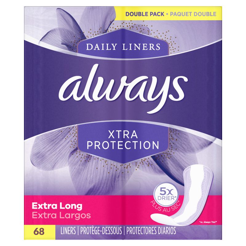 Photo 1 of 2 pack - Always Anti-Bunch Xtra Protection Daily Liners Extra Long Unscented Anti Bunch Helps You Feel Comfortable 68 Count