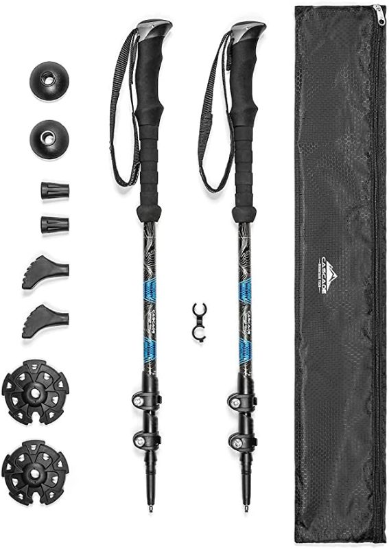 Photo 1 of Cascade Mountain Tech Trekking Poles - Carbon Fiber Walking or Hiking Sticks with Quick Adjustable Locks