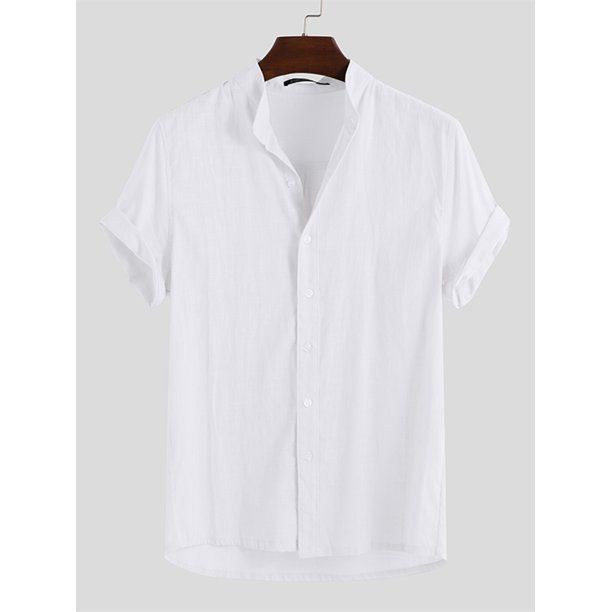 Photo 1 of Men's Short Sleeve Cotton Shirts Summer Beach Soft Loose Dress Tops Shirt SIZE LARGE
