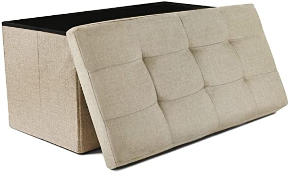 Photo 1 of  30 Inch Linen Fabric Foldable Storage Bench Ottoman, Beige