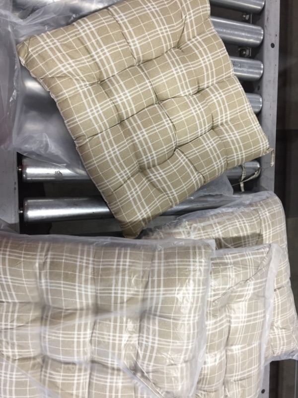 Photo 1 of 4 BEIGE PLAID SEAT CUSIONS 15 X15 INCHES