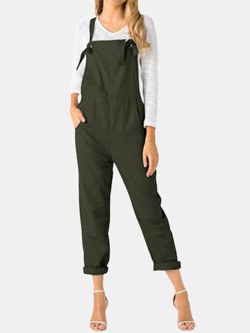 Photo 1 of ACHOOWA ROMPER OLIVE GREEN Adjustable Straps Solid Jumpsuit with Pockets
