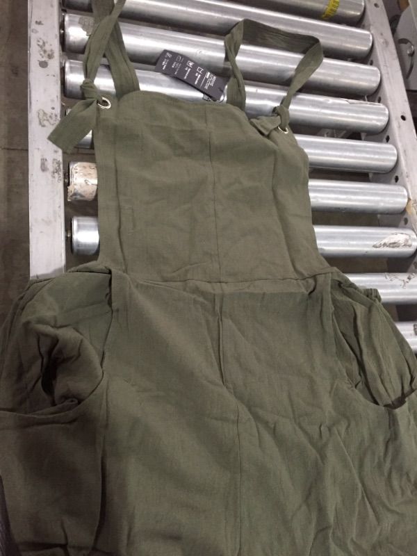 Photo 2 of ACHOOWA ROMPER OLIVE GREEN Adjustable Straps Solid Jumpsuit with Pockets
