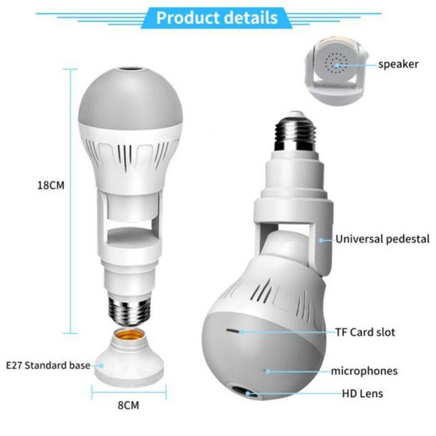 Photo 1 of 360-degree Panoramic Universal Bulb Surveillance Camera V380 Wireless Wifi Network Monitor Indoor Camera
