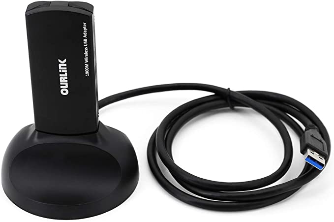 Photo 1 of OURLINK AC1900 WiFi Adapter 1900 Mbps 2.4GHz/600Mbps 5.8GHz/1300Mbps 802.11ac Long-Range Dual Band USB 3.0 Wi-Fi Network Adapter with Big External Dual-Band Antennas