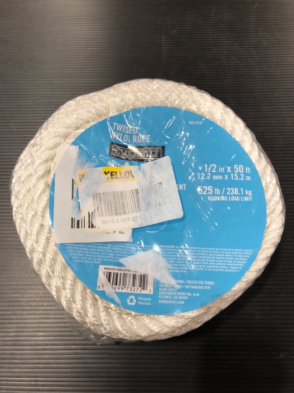 Photo 1 of EVERBILT 1/2 in. x 50 ft. Nylon Twist Rope, White
