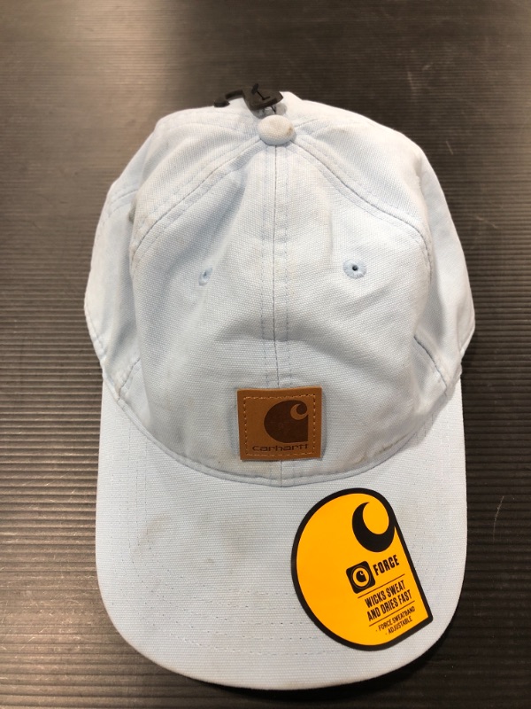 Photo 2 of CARHARTT Men's OFA Powder Blue Cotton Canvas Cap. ONE SIZE. NEW WITH TAGS, SOME STAINS & DIRT MARKS PRESENT.
