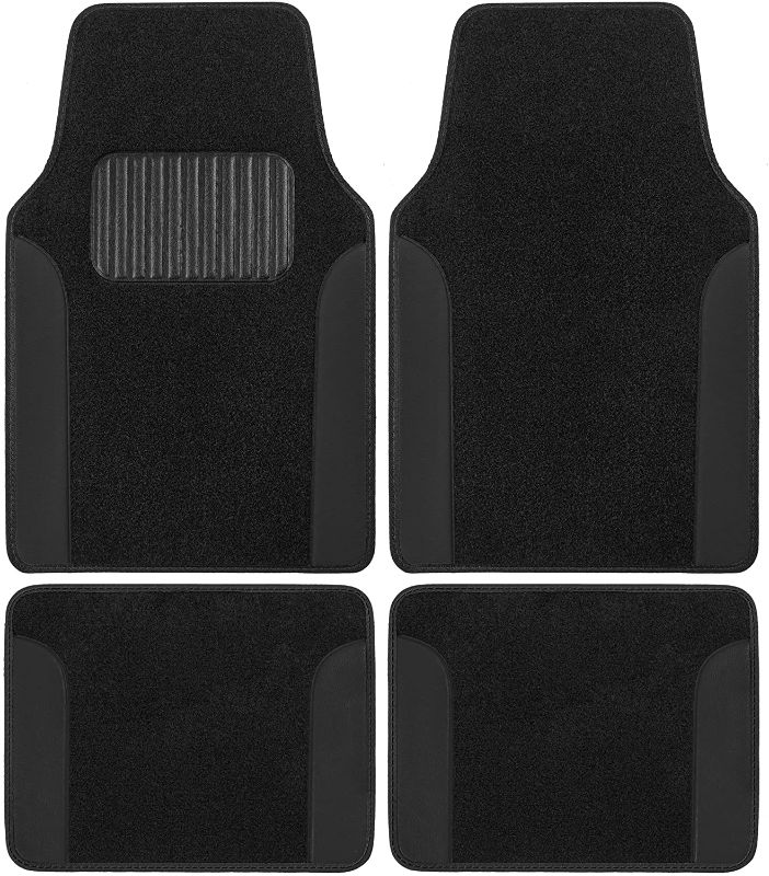 Photo 3 of BDK MT202 Fresh Carpet Floor Mats for Car Sedan SUV Truck-Two Tone Color Design with PU Leather Trim Feature,Black
