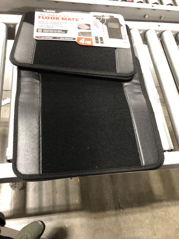 Photo 1 of BDK MT202 Fresh Carpet Floor Mats for Car Sedan SUV Truck-Two Tone Color Design with PU Leather Trim Feature,Black
