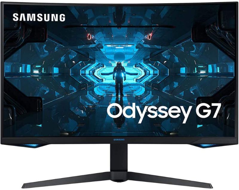 Photo 1 of SAMSUNG Odyssey G7 Series 27-Inch WQHD (2560x1440) Gaming Monitor, 240Hz, Curved, 1ms, HDMI, G-Sync, FreeSync Premium Pro (LC27G75TQSNXZA) MISSING WALL BRACKET AND POWER CORD UNABLE TO TEST
