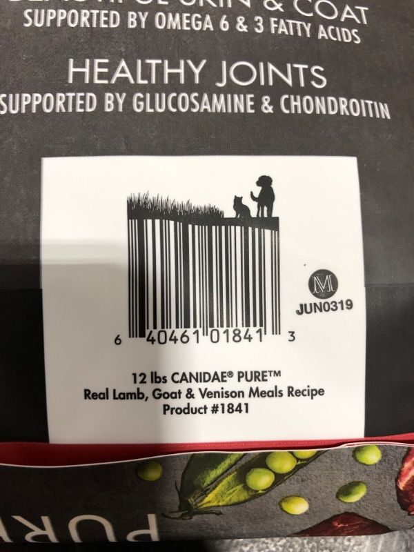 Photo 1 of CANIDAE Grain-Free PURE Limited Ingredient Lamb, Goat & Venison Meals Recipe Dry Dog Food, 12-lb Bag
MANUFACTURE'S DATE 06/03/2019.