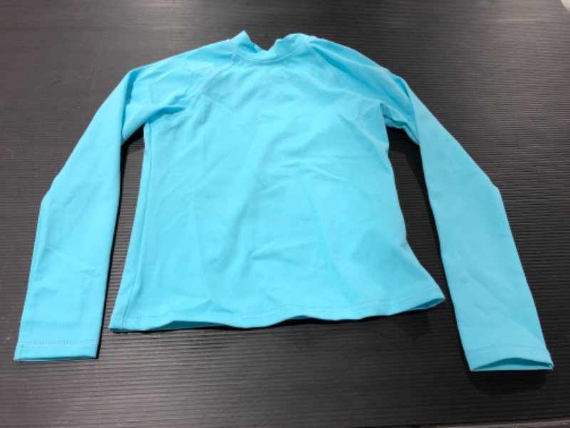 Photo 3 of Amazon Essentials Girls and Toddlers' UPF 50+ Long-Sleeve Rashguard. SIZE XS. AQUA. 
