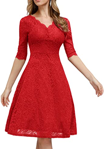 Photo 1 of JASAMBAC Cocktail Dress for Women Vintage Wedding Guest Lace Midi Dress Party
RED. SIZE 2XL.