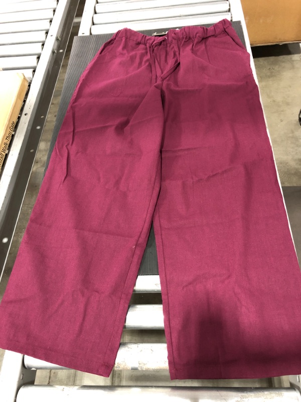 Photo 1 of CHARTOU Women's Casual Linen Cotton Elastic Waist Wide Leg Pants with Pockets. PLUMB COLORED. SIZE XL. NEW WITH TAGS.
