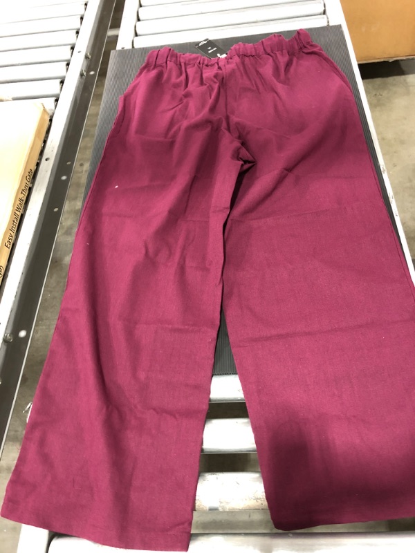 Photo 4 of CHARTOU Women's Casual Linen Cotton Elastic Waist Wide Leg Pants with Pockets. PLUMB COLORED. SIZE XL. NEW WITH TAGS.
