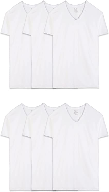 Photo 1 of Fruit of the Loom Men's Stay Tucked V-Neck T-Shirt. PACK OF 6. OPEN PACKAGE. SIZE XL.
