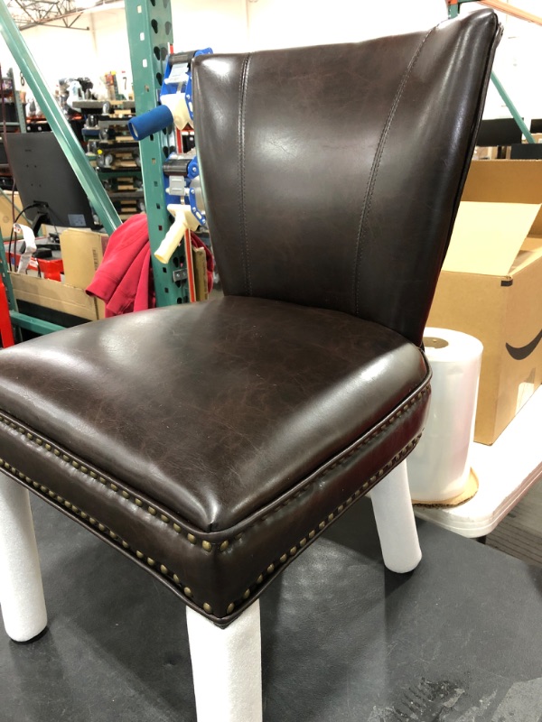 Photo 1 of Christopher Knight Home Jackie Leather Accent Dining Chair, Brown. NEW. OPENED BOX FOR PHOTOS.
