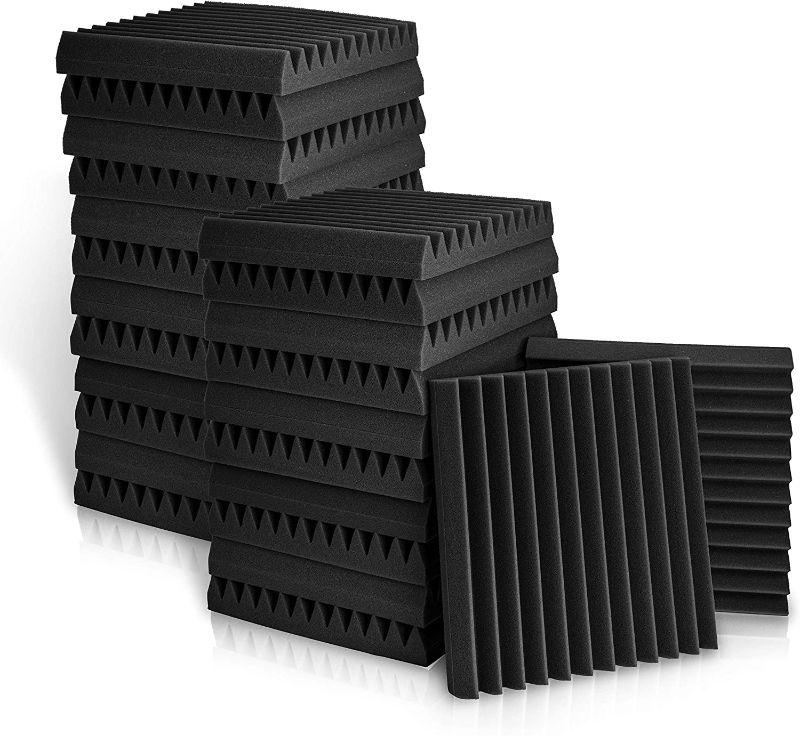 Photo 1 of Acoustic Panels, 2" X 12" X 12" Acoustic Foam Panels, Studio Wedge Tiles, Sound Panels wedges Soundproof Sound Insulation Absorbing Home and Office (24 Pack, Black)
