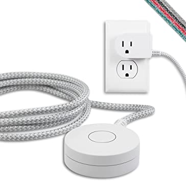 Photo 1 of Cordinate Designer On/Off Switch Plug, 6 Ft Braided Power Cord, 3 Prong, Slip Resistant Base, Tabletop or Wall Mount, Perfect for Lamps/Seasonal Lights, White/Gray, 41095
