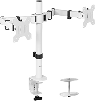 Photo 1 of VIVO Dual Monitor Desk Mount, Heavy Duty Fully Adjustable Stand, Fits 2 LCD LED Screens up to 27 inches, White, STAND-V002W
