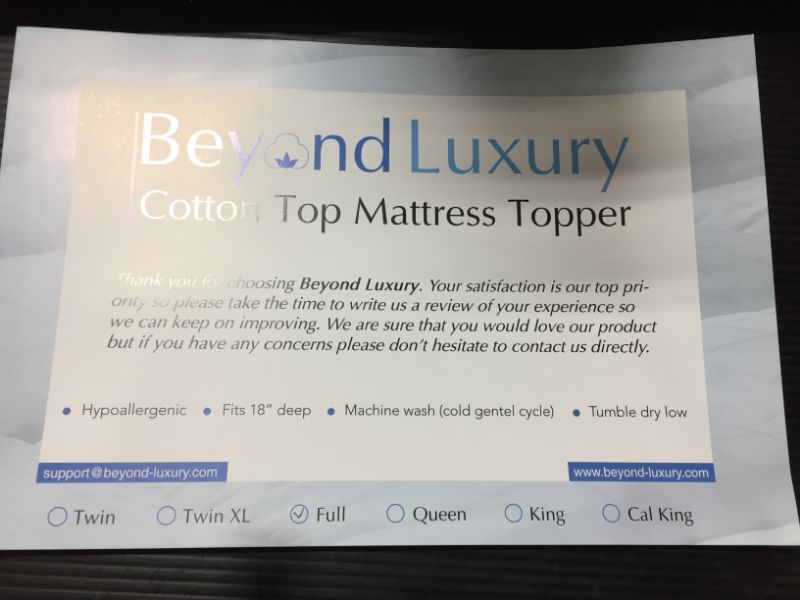 Photo 3 of BEYOND LUXURY COTTON MATTRESS TOPPER ULTRA PLUSH 
FULL