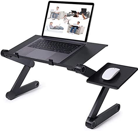 Photo 1 of Adjustable Laptop Desk, RAINBEAN Laptop Stand for Bed Portable Lap Desk Foldable Table Workstation Notebook Riser with Mouse Pad, Ergonomic Computer Tray Reading Holder Bed Tray Standing Desk
