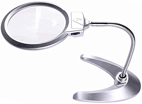 Photo 1 of 2X 5X LED Lighted Magnifier with Stand - Folding Design with 2 LED Lamp and Jumbo 5.5 Inch Lens - Best Hands Free Magnifying Glass with Light for Reading