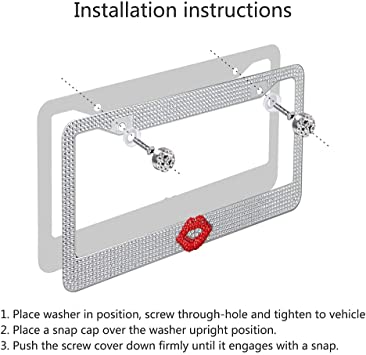 Photo 1 of Diamond License Plate Frame, 2PCS Bling Rhinestone Car License Plate Frames Holders with 7 Shiny Sparkling Crystal Rows, Metal Chrome Auto License Plate Cover with Mounting Screws,Lips
